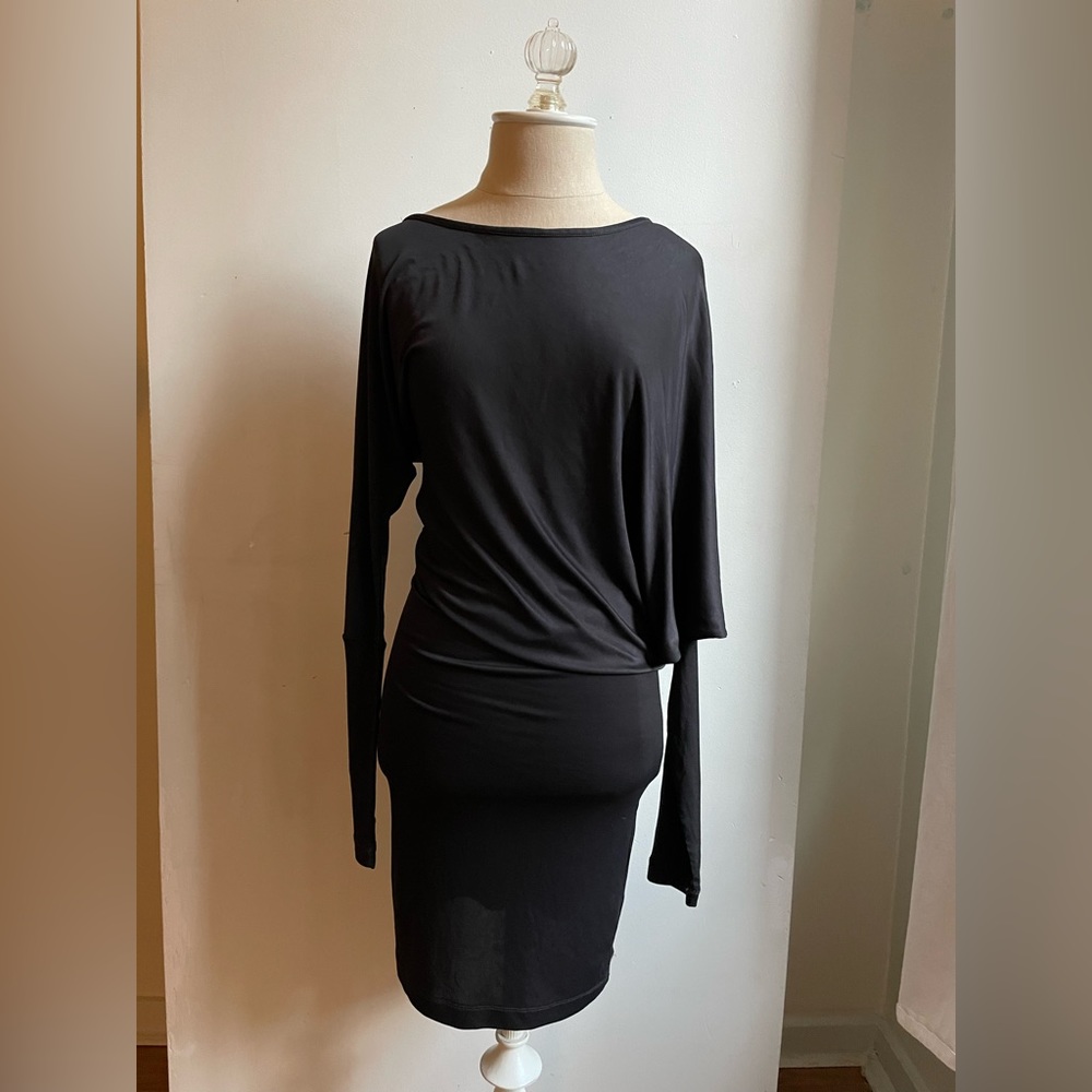 BCBGMaxazria Black Jersey Drape Dress